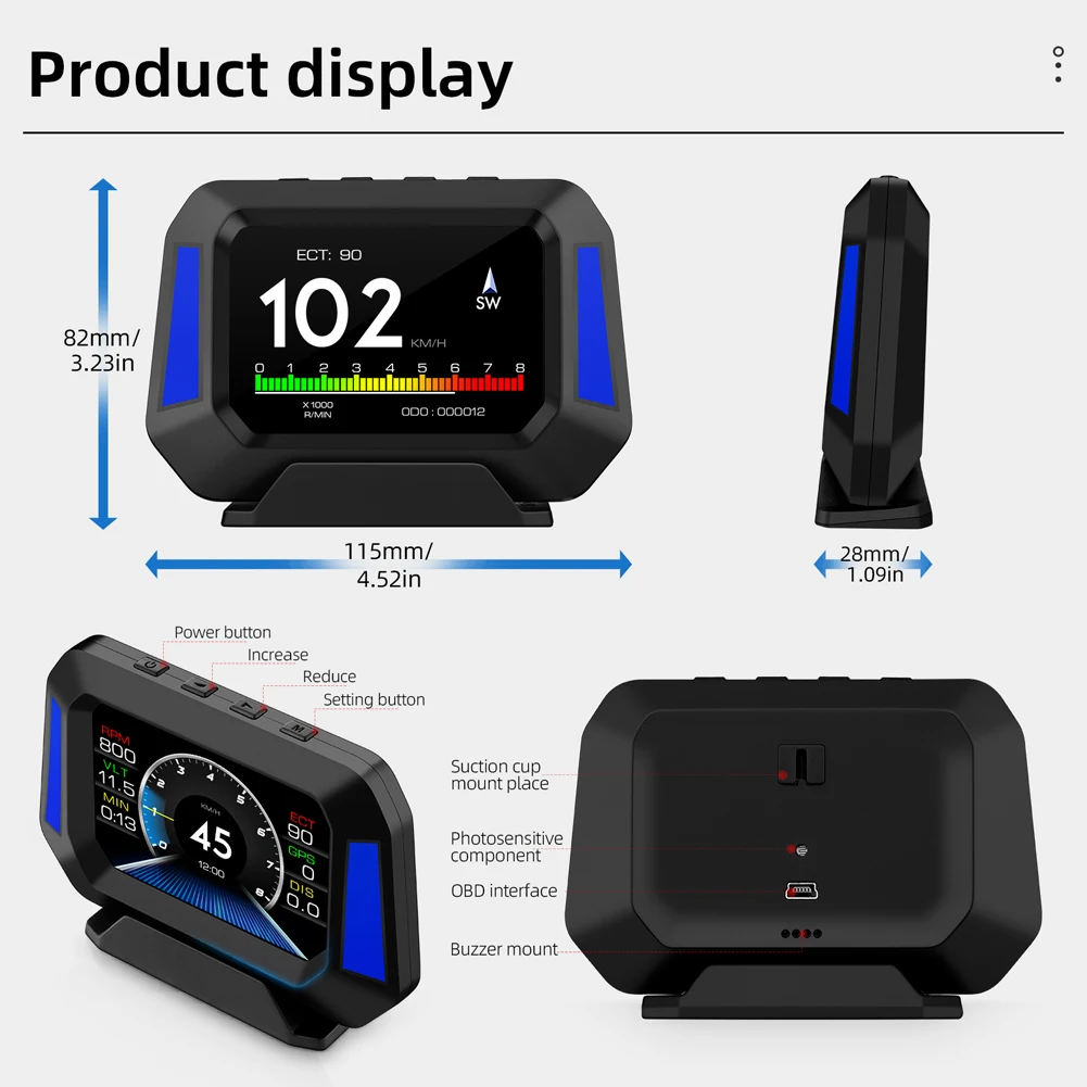 헤드 업 디스플레이 범용 자동차 HUD On-BD GPS 듀얼 시스템 푸조 용 Renault 용 대부분의 자동차 용 디지털 속도계 속도계