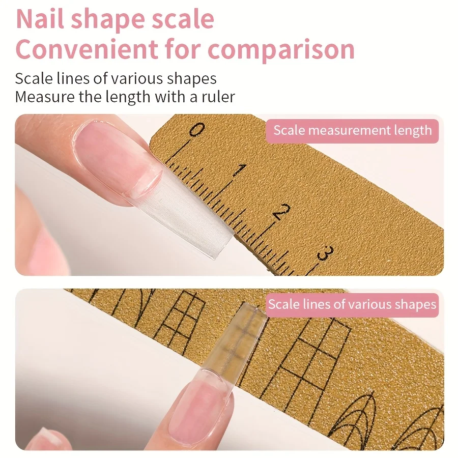 Double-Sided Nail File Buffer Grit Washable with Ruler Scale Shape Templates Professional Manicure Tool for Salon Home Use