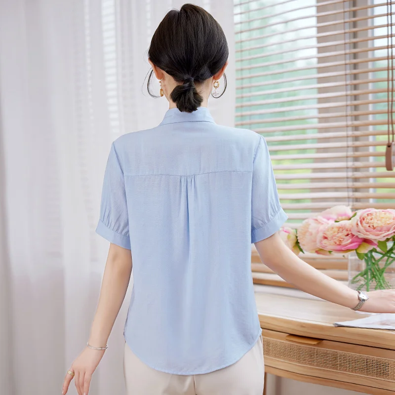 New Mom Fashion Lapel Collar Versatile Short Sleeve Shirt Thin Summer Middle Aged Women'S Loose And Comfortable Casual Top