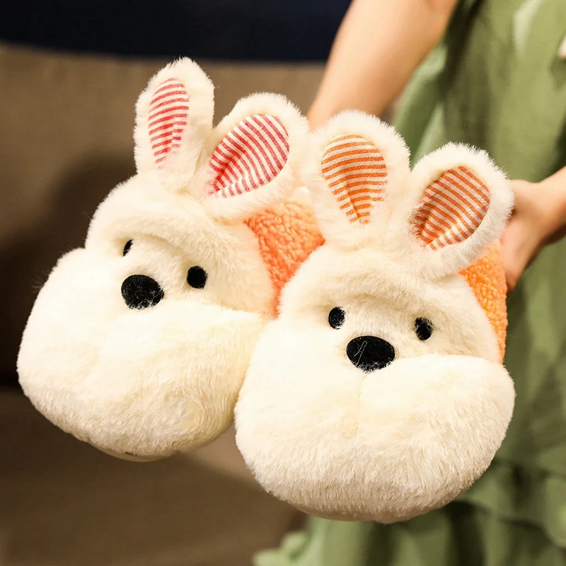 New Kawai Cartoon Animal Slippers Toy Slippers Cute Fat Rabbit Winter Warm Doll Women's Indoor