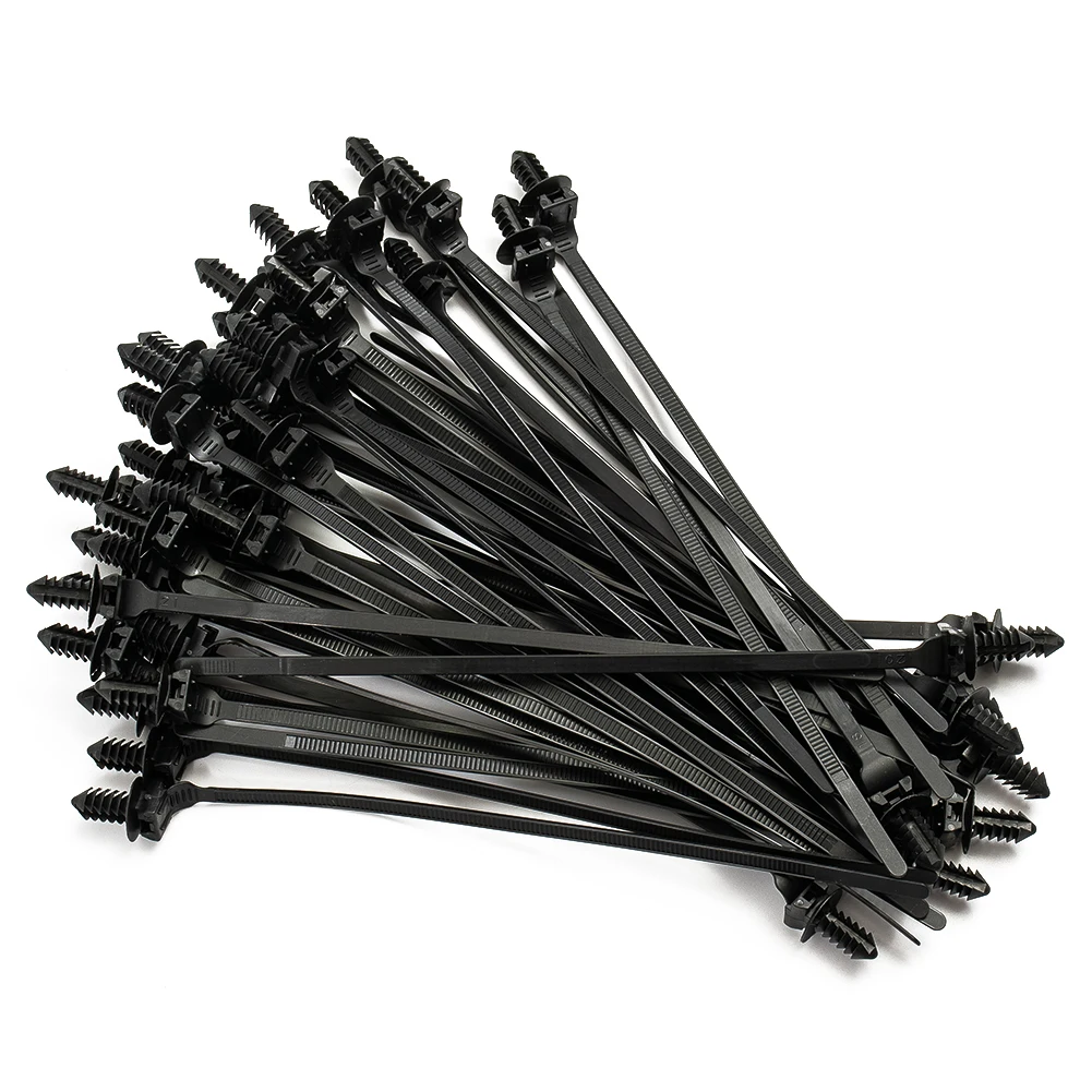 New Practical High Quality Cable Ties Parts 50pcs Accessories Black Fastener Bundle Push Clips Released Zip Straps