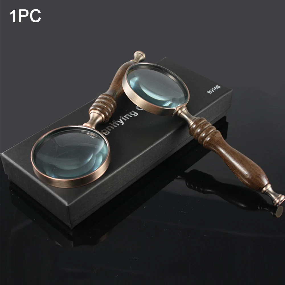 

70mm 10X Magnifier Antique Hobby Magnifying Glass Elder Map Handcraft Wood Handle Portable Handheld Inspection For Reading Books