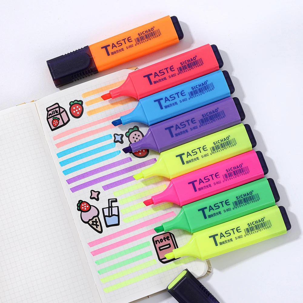 Highlighter Fluorescent Pen Broad Tip Writing Marker Pens for Art Drawing Doodling Marking Office Stationery School Su 4/6/8PCS highlighter marker highlighter pen art marker marker pen