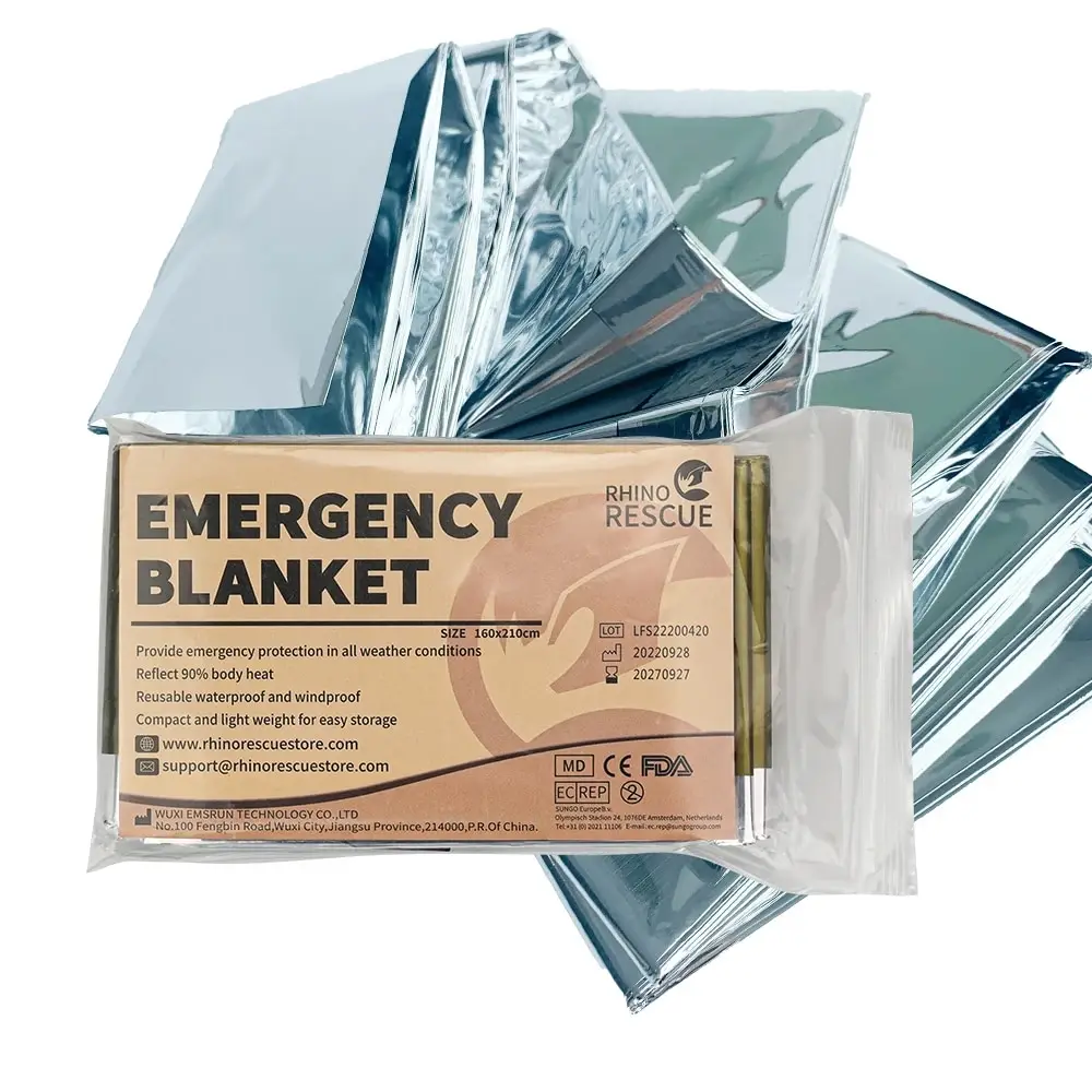 Couverture d'urgence de sauvetage Rhino 1.6*2.1m, thermique en Mylar spatial pour l'extérieur, la randonnée et la survie