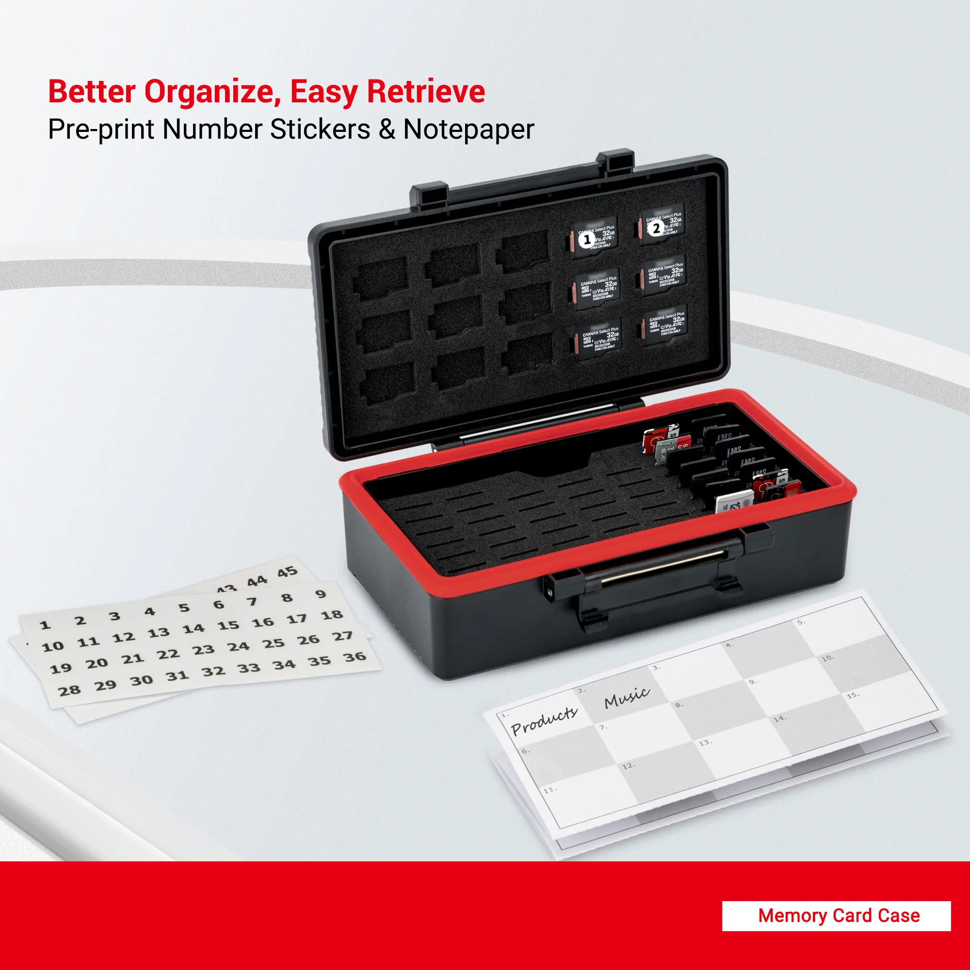 Water-Resistant 58-Slot Memory Card Storage Organizer with Labels & Notepaper