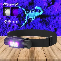 395nm UV XPG G2 LED Mini Headlamp High Power White Purple Light Headlight Type-C 18650 Head Torch Multi-function Flashlight Lamp