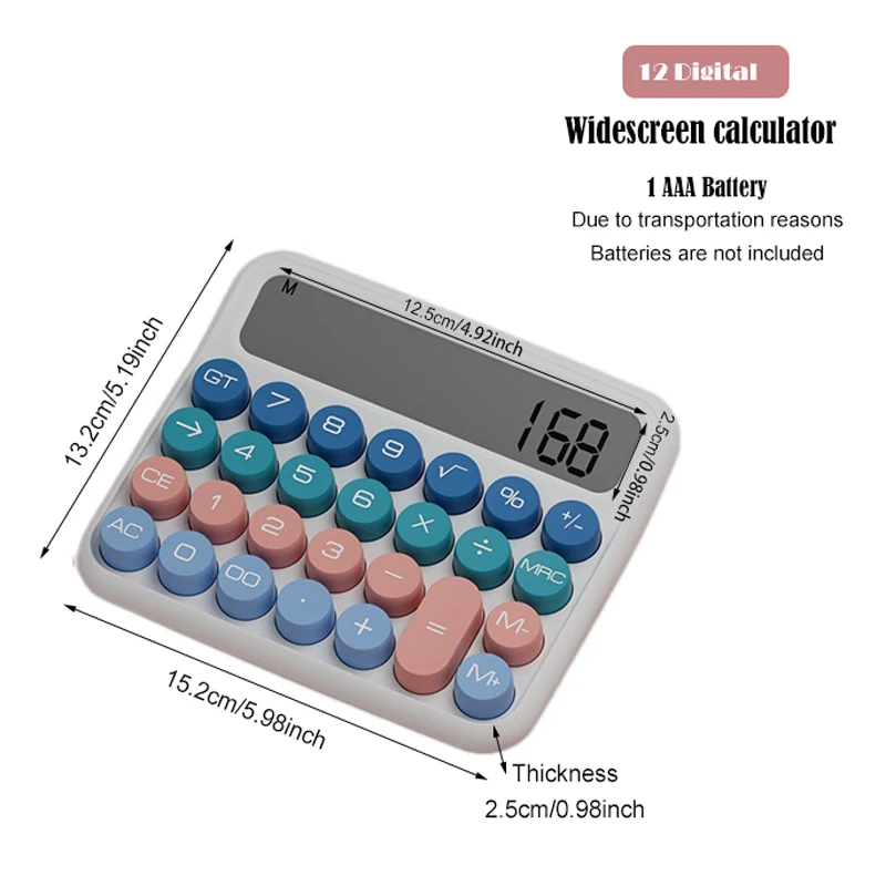 Aesthetic Desktop Calculator with Large LCD Display and Big Sensitive Buttons - Candy Color Design, 12-Digit