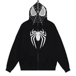 Y2K Hoodie Personality Spider Print Harajuku Fashion Y2K Coat Women's Hoodie Punk Couple Full Zip Up Hoodie Tops Kawaii Clothes