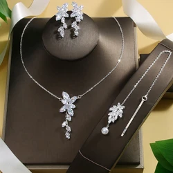 Stonefans Leaf Zircon Necklace Earrings Tiara Set Dubai Jewelry Women Simple Wedding Bridal Jewelry Sets Dress Accessories Gift