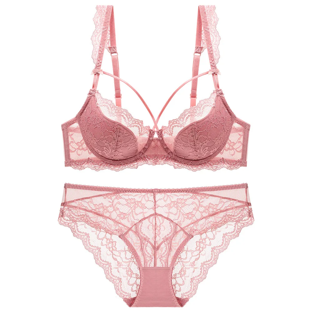 Thin Cotton Bras Push Up Women Lingerie Pink Sexy Bra Set  Bra+Panties+Garter Lace Underwear Set Brassiere Embroidery Q0705 From 16,14  €