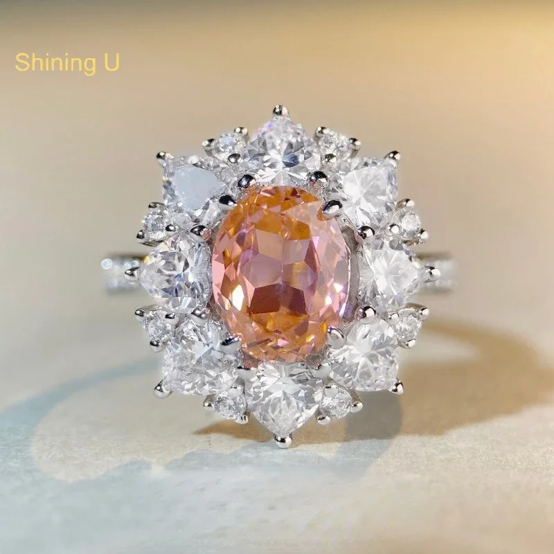 Shining U S925 Argento Padparadscha Anello Con Gemme Ovali Per Le Donne Fine Jewelry Anniversary