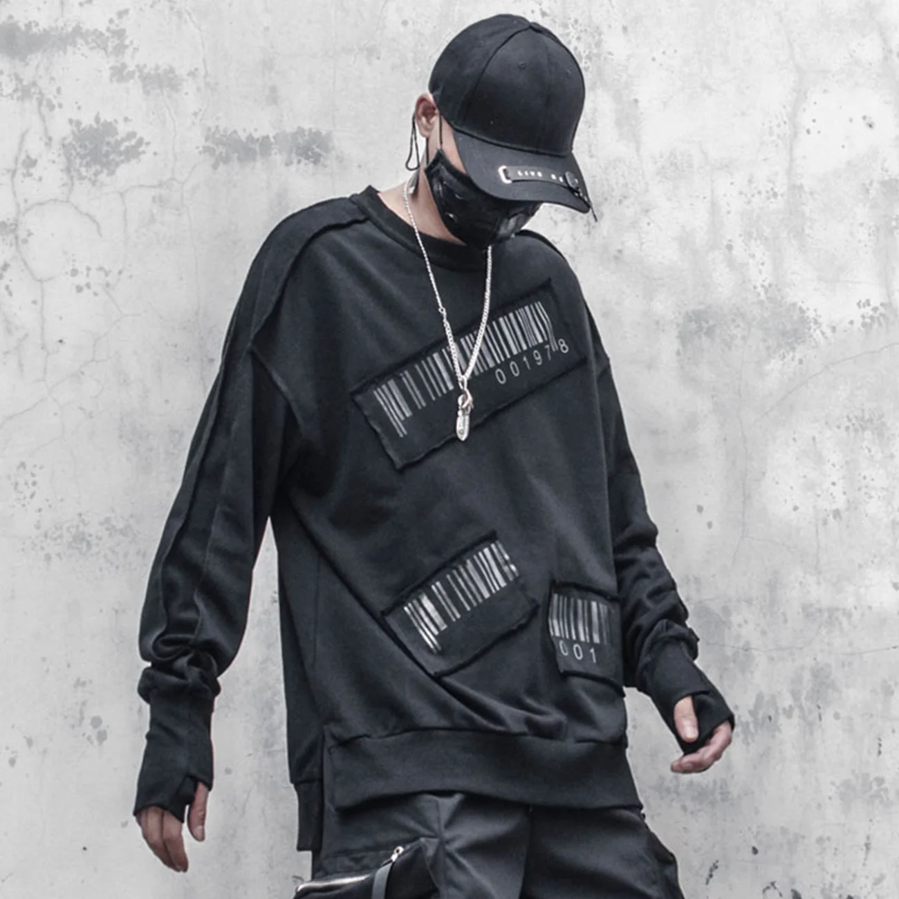 

Bar Patchwork Code Print Sweatshirt Hoodie Men Autumn Pullover Tops Hip Hop Harajuku Streetwear Sweatshirt Cotton