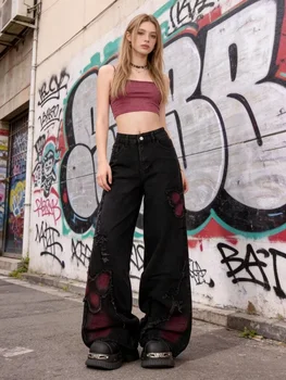 Alternative view of Pantalones vaqueros holgados de mariposa para mujer, pantalones vaqueros estéticos Vintage de los años 90…