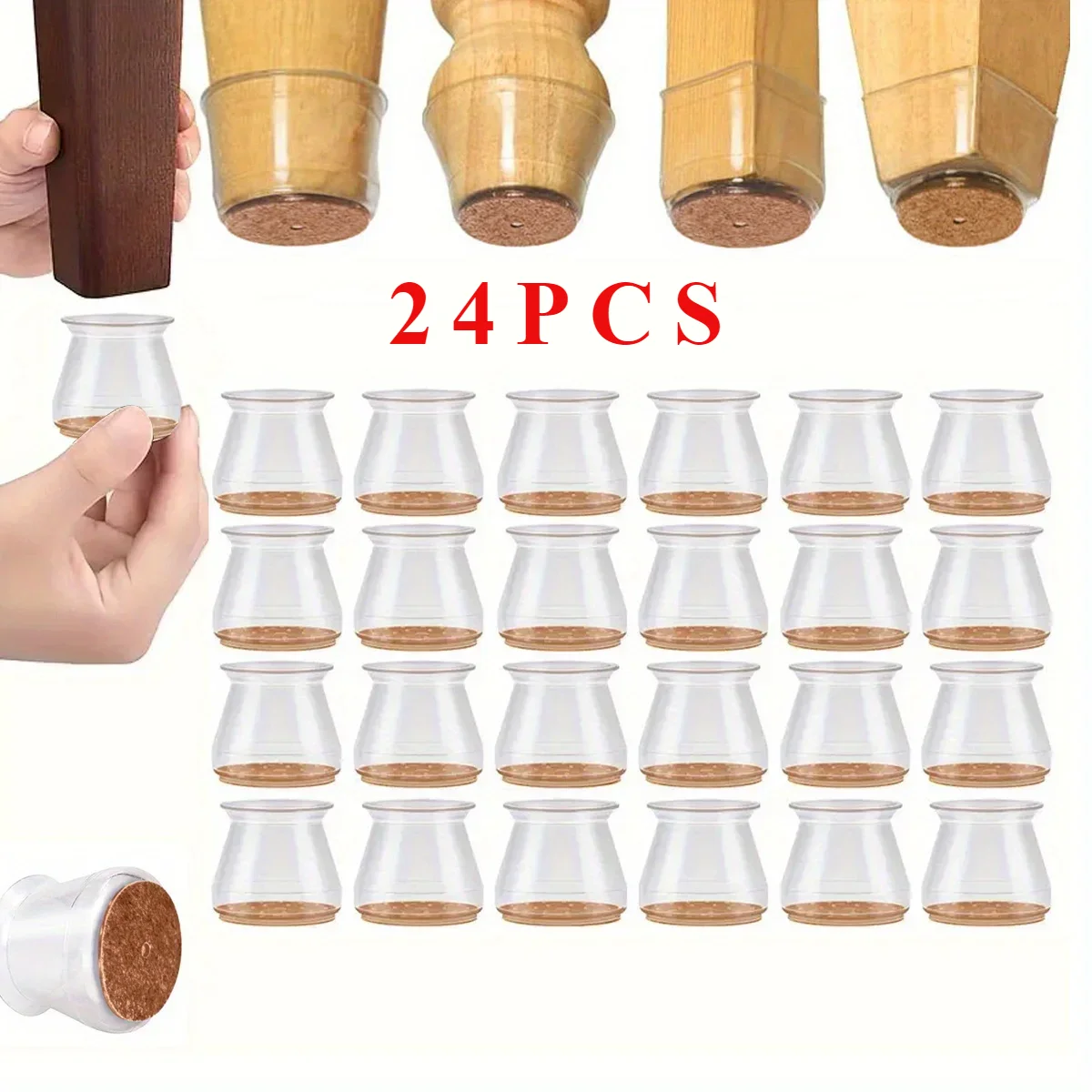 New 24pcs Chair Leg Floor Protectors, Silicone Chair Leg Covers, Small Floors Felt Pads Reduce Noise, Furniture Accessories
