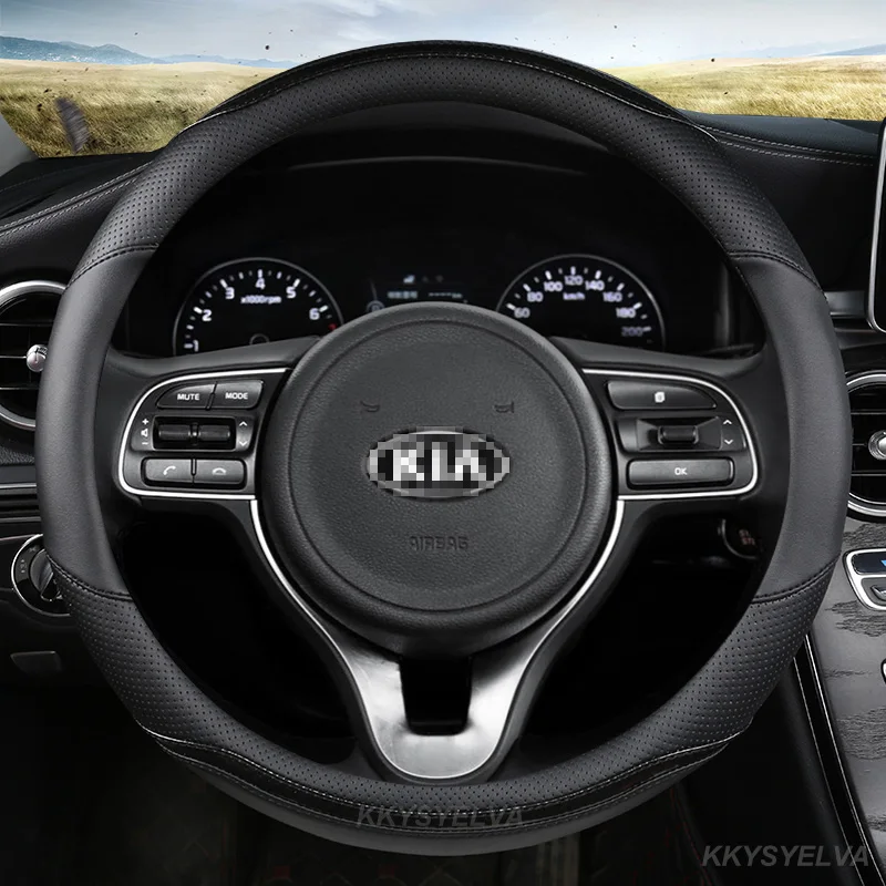Carbon Fiber Leather Car Steering Wheel Cover 38cm For Kia Ceed