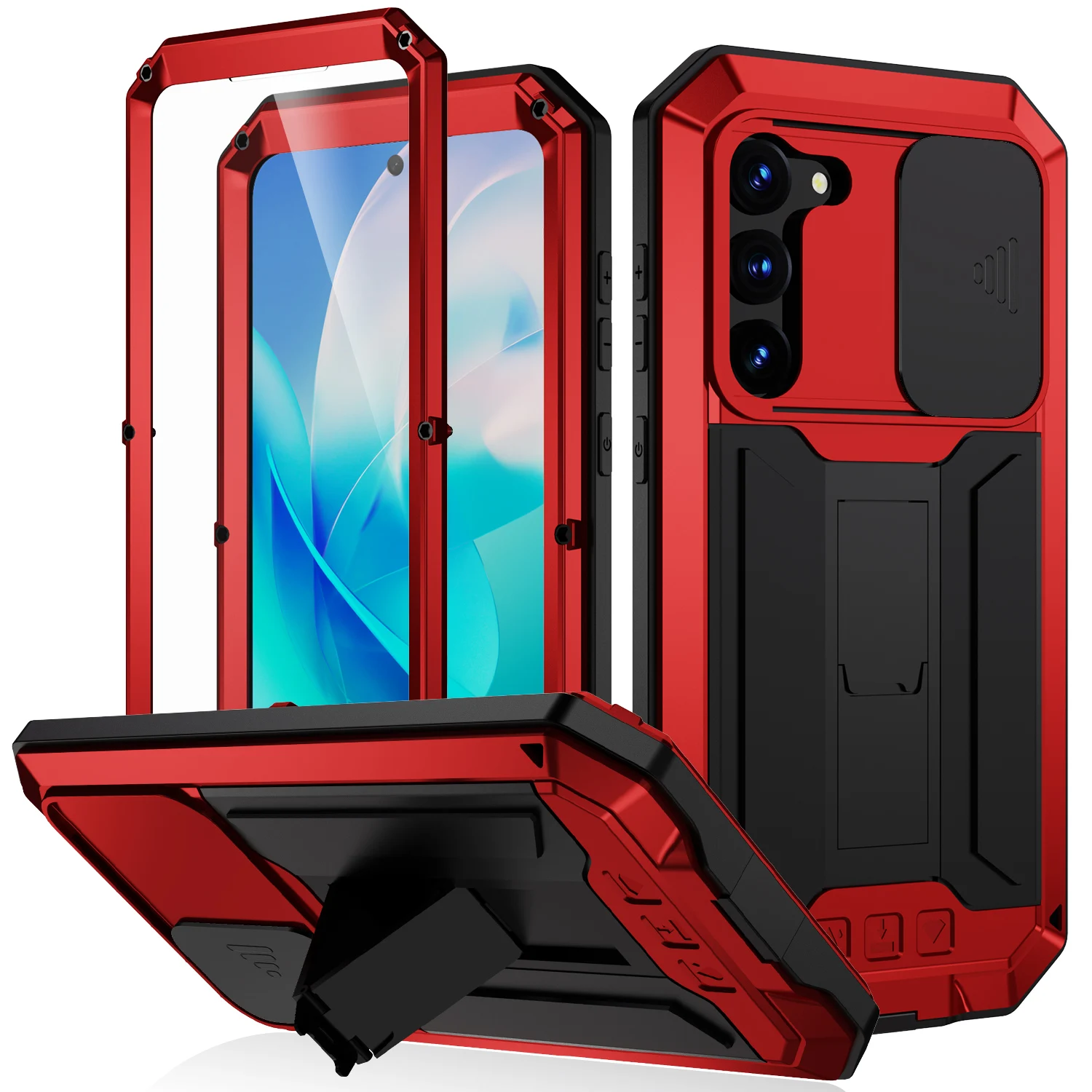 Rugged Armor Shockproof Protective Case with Kickstand - Aluminum Metal Cover