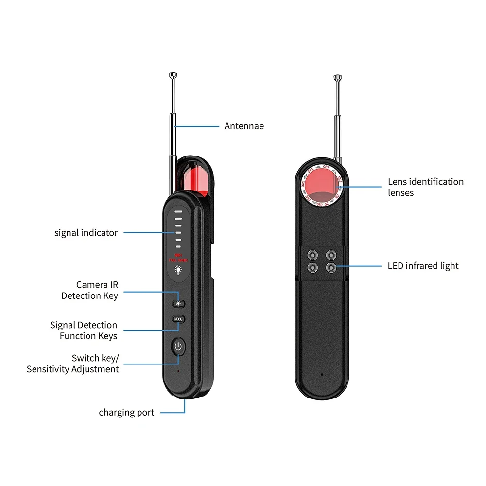 T01 GPS Infrared Light Detection Multi-function Camera Detector 2.4G Signal Detection Full Frequency Band 6 Levels of Intensity