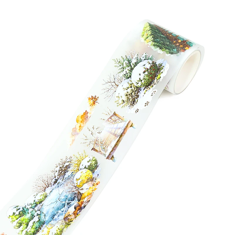 50mm*200cm 빈티지 눈 덮인 식물 도로 풍경 PET 테이프 창의적인 DIY 저널 재료 콜라주 스크랩북킹 문구류