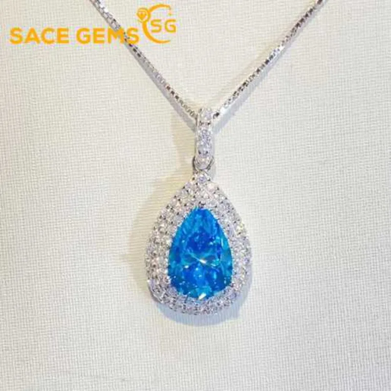 

SACE GEMS D VVS1 2ct Moissanite Diamond Pendant Necklaces for Women Sparkling Wedding Jewelry GRA Certified S925 Sliver Necklace