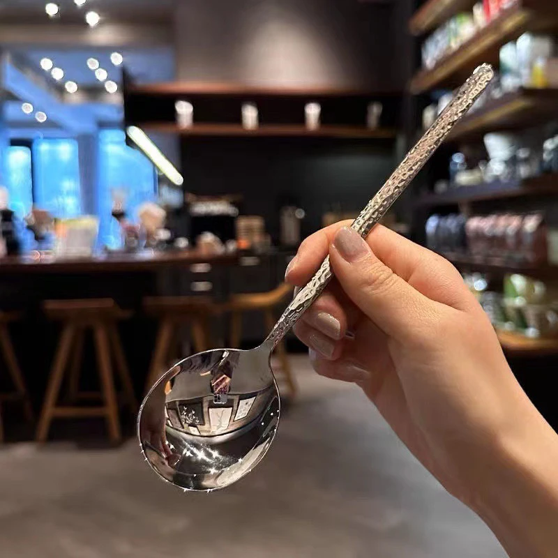 Stainless Steel Spoon Stainless Steel Round Spoon Net Red Golden Dinner Long Handle Stirring Dessert Spoons For Kitchen Accessories Gadgets stainless steel spoon