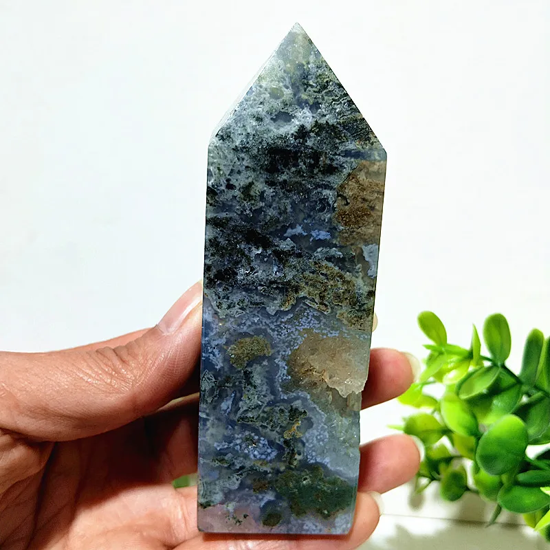 

Natural Moss Agate Crystal Tower Stone Wand Point Home Geomancy Decoration Reiki Wicca Chakra Spiritual Healing Crystals