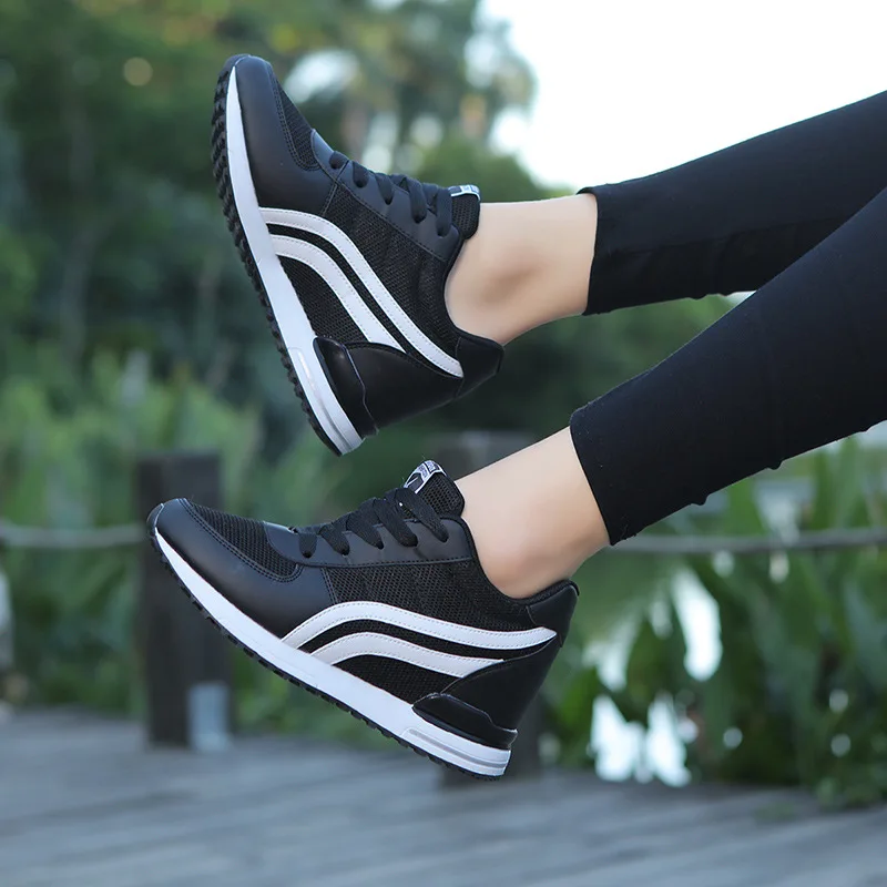 Hidden Heels Wedges Sneakers Women Shoes Lace Up Breathable Spring