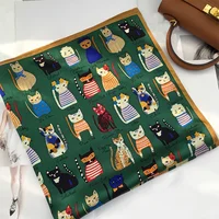 1PC Cute Kitten Pattern Square Scarf Simulated Silky Scarf Women Clothing Accessories Mother Day Gifts 1