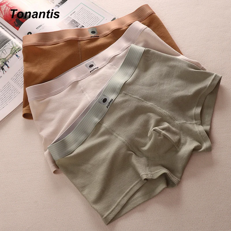 3Pcs/Pack Boxer Shorts Underpants Men's Panties Men Boxers Underwear Waffle Cotton Male Breathable Boxershorts Large Size M-3XL