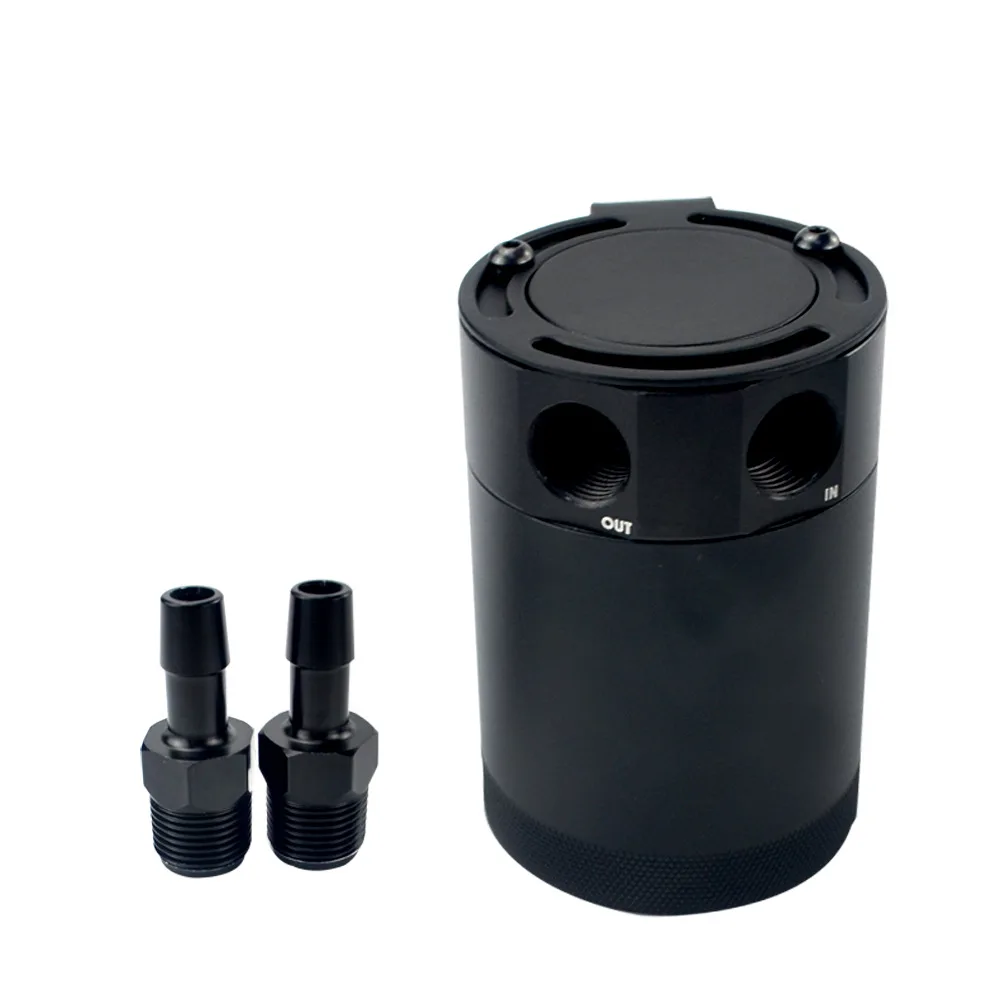 Compact Baffled 2-Port Aluminum Oil Catch Reservoir Can Tank Black Universal