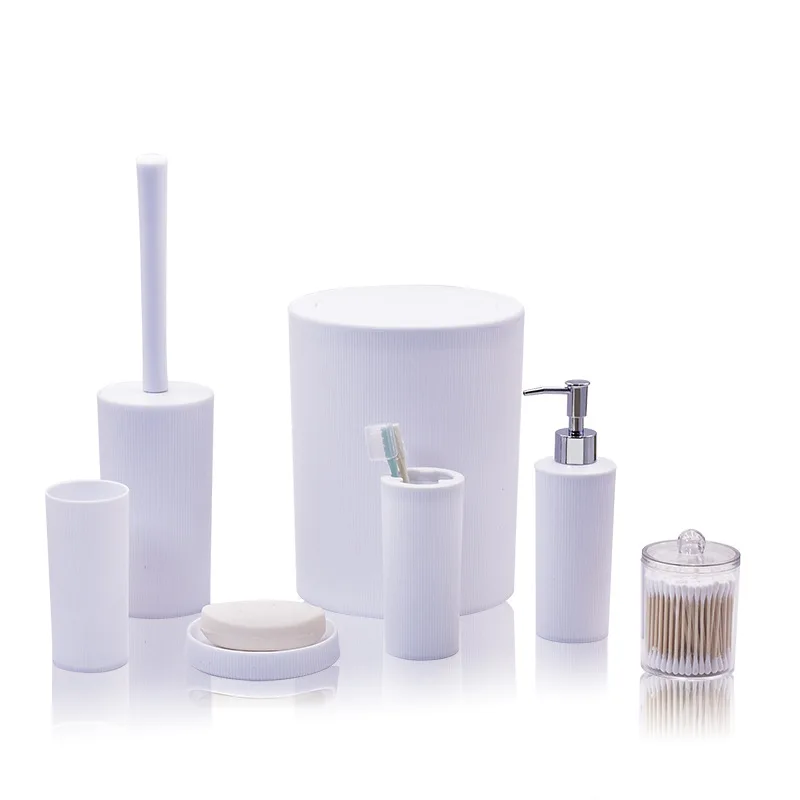 Simple Bathroom Accessory Set Trash Can Cotton Swab Box Lotion Dispenser Decorative 7Pcs for Restaurants Bathroom Essential Kits bathroom accessories set