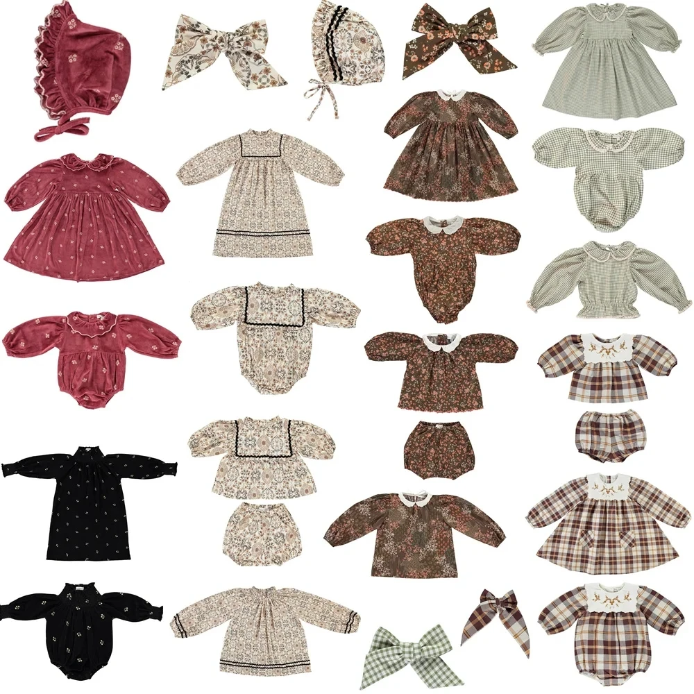 Girls Dress New Winter Bebe Brand Velvet Vintage Christmas Plaid Long Sleeve Wedding Dress Baby Beautiful Toddler Kids Clothes