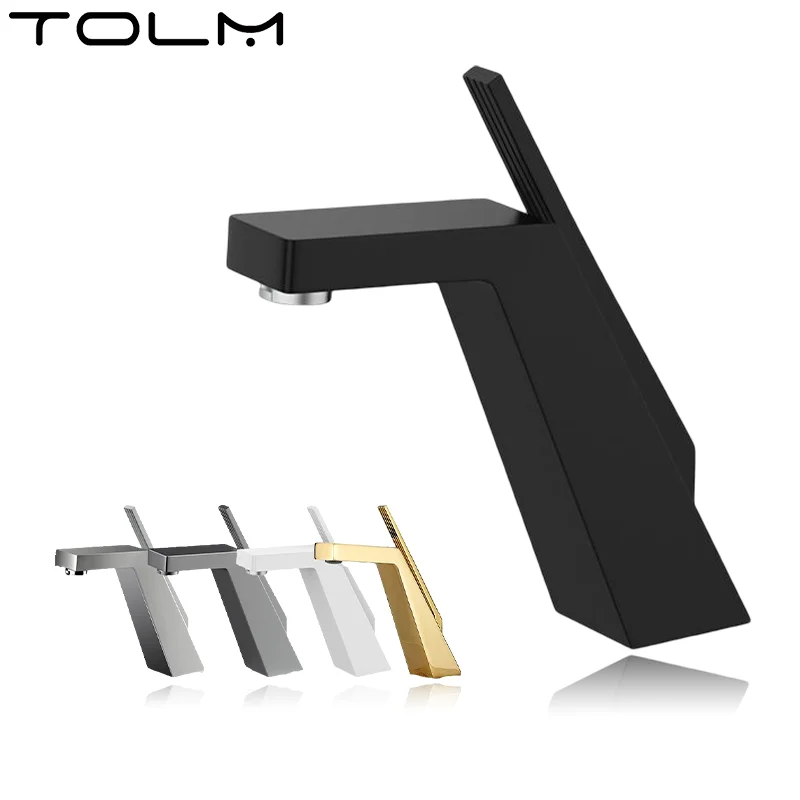 TOLM อ่างล้างหน้าก๊อกน้ำร้อนเย็นน้ำก๊อกน้ำในห้องน้ำ Pengaduk Baskom ก๊อกน้ำอ่างล้างมือแตะคิวบาสำหรับซิงค์ห้องน้ำห้องน้ำ Mixer สีดำก๊อกน้ำ 1