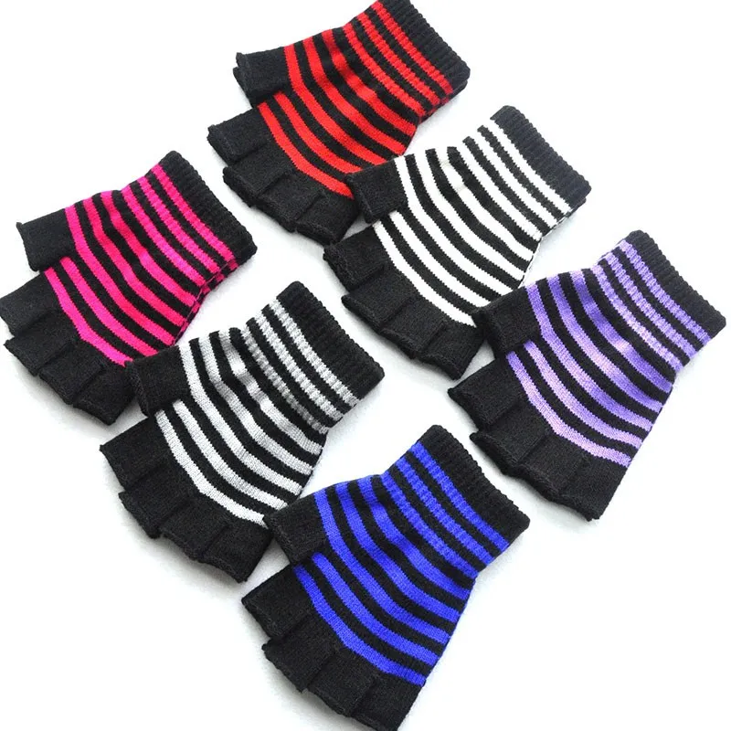 Half Finger Gloves Fingerless Gloves Fingerless Gym Gloves Fingerless Compression Gloves Cotton Gloves Warm Gloves Sports Gloves Gym Gloves 1Pair Unisex Black Stripes Half Finger Wool Knit Wrist Gloves Winter Warm Men Workout