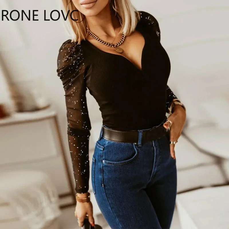 Sheer Eyelash Lace Long Sleeve Bodysuit Long Sleeve Women Tops