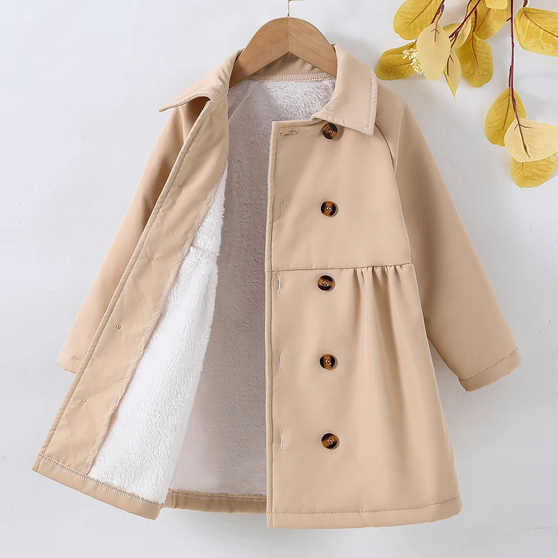 Girls Casual Fashion Double Breasted Fleece Windbreaker Children's Autumn and Winter Coat kids jacket girls trench coats