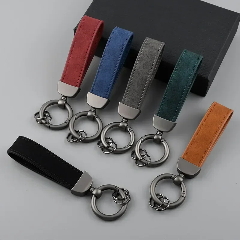 Leather keychain Laser Engrave Nubuck Leather Keychain for Men and Women Retro Vintage Personalized Keyring Car Key Chain Gift