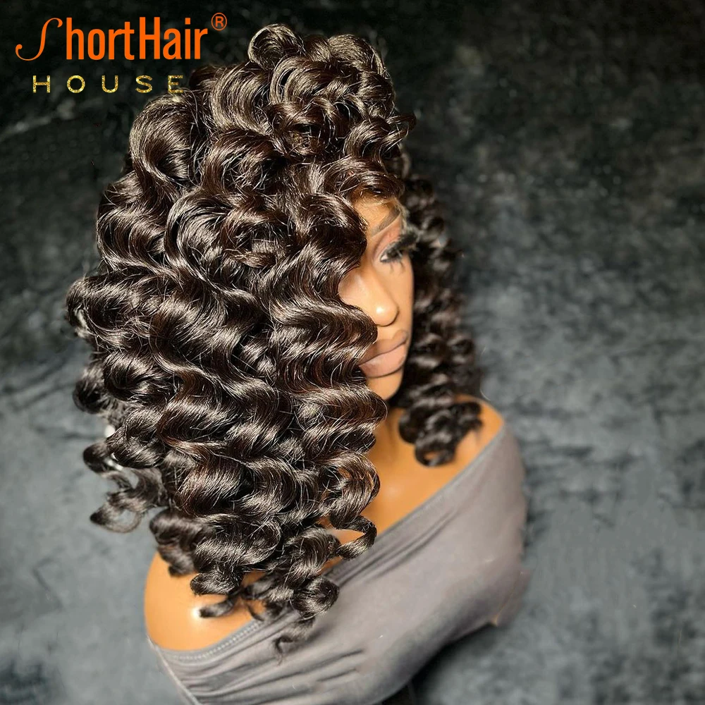 99J Highlight 13x6 Lace Frontal Human Hair Wigs Pre Plucked Bouncy Curly Lace Frontal Wigs For Women Deep Wave Bob Wig Brazilian