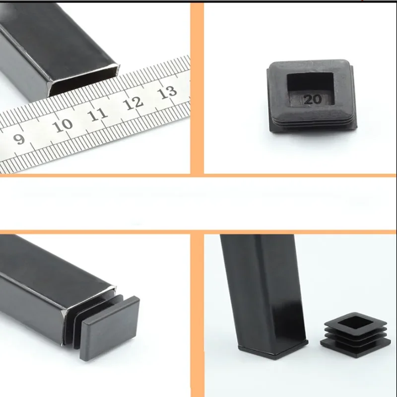 Black Square Plastic End Caps for Table or Chair Feet Protection