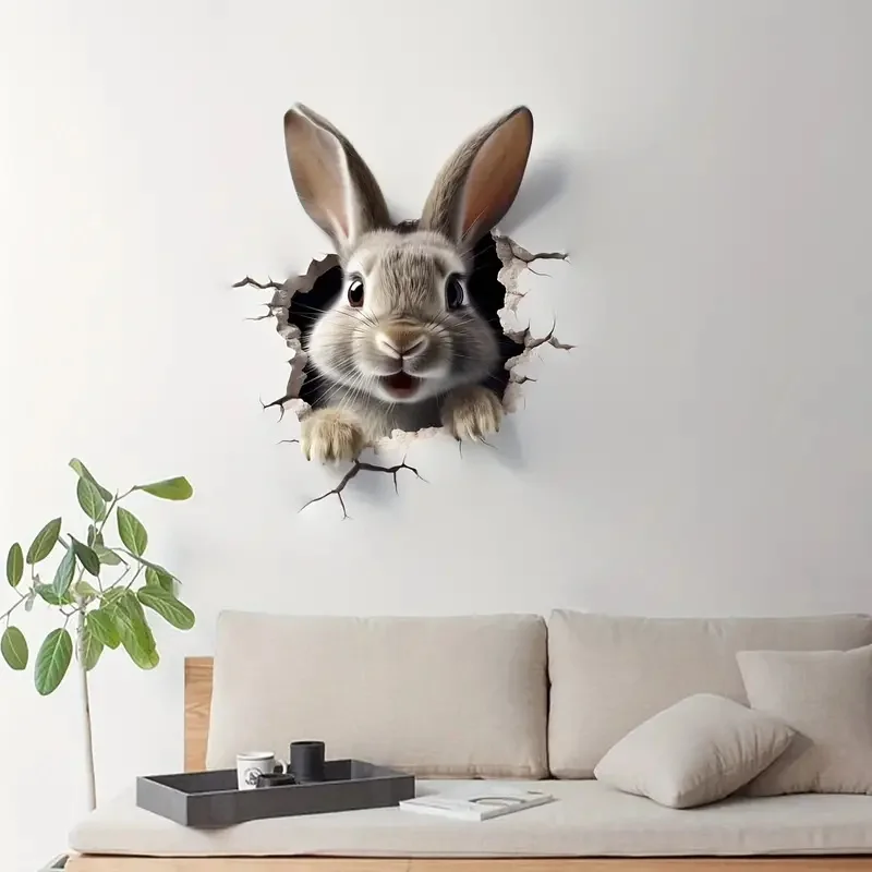 Cartoon 3D Three-Dimensional Cute Rabbit Wall Stickers PVC Self-adhesive Decal For School Classroom Bedroom Living Room