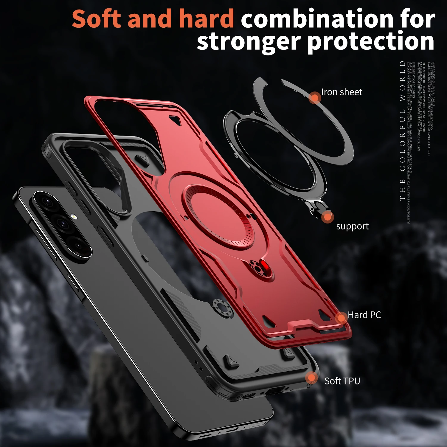 Dual Layer Shockproof Hard Cover with Ring Magnetic Fold Bracket