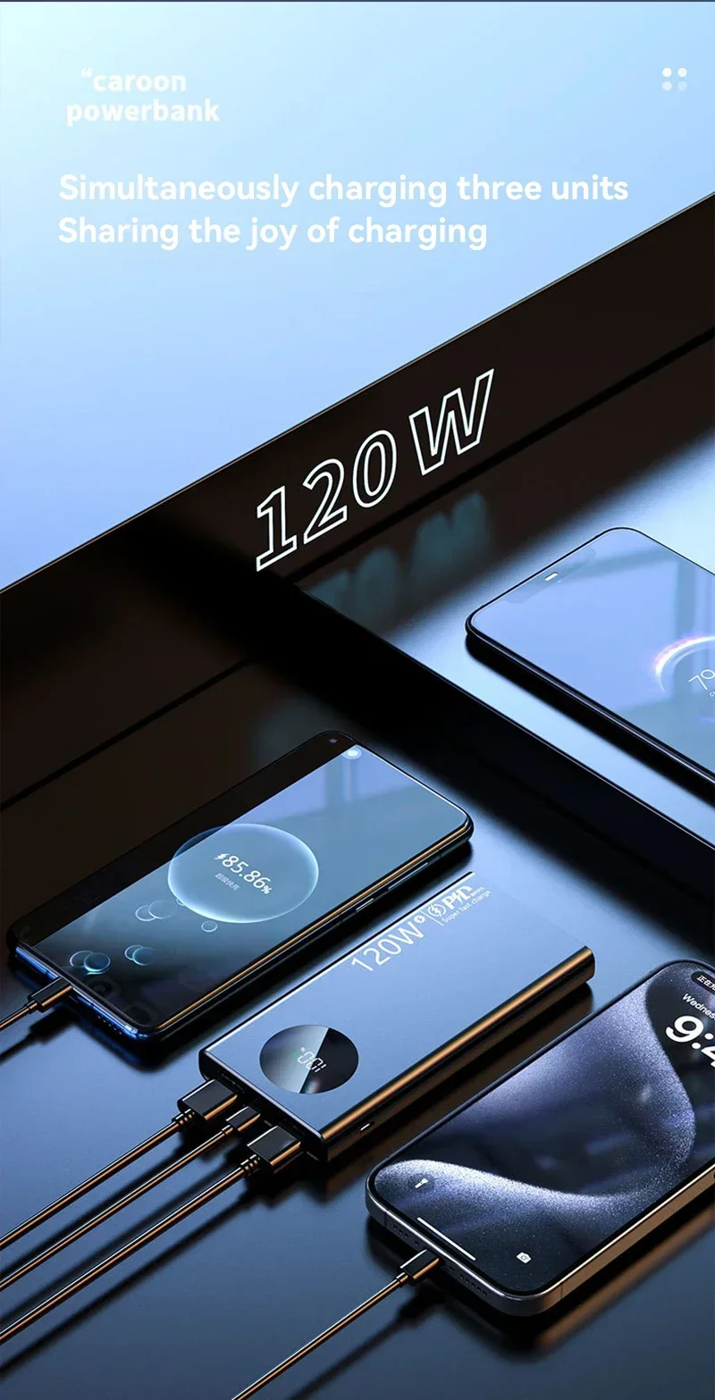 20000mAh Fast Charging Power Bank 120W High Capacity Powerbank Portable Battery