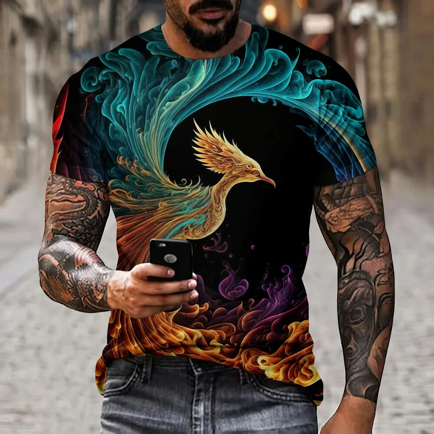 Men's Phoenix 3D printed T-shirt polyester short-sleeved shirt soft breathable comfortable and cool street travel summer novelty 6