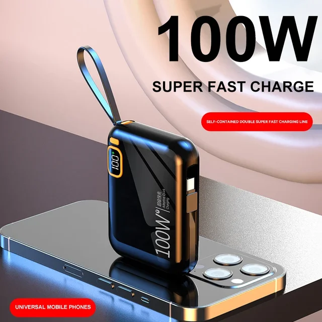 New 30000mAh 120W Portable Power Bank High Capacity Cable Two-way Fast Charging Mini Powerbank For Xiaomi iPhone Samsung 2024 2