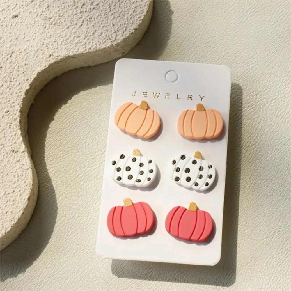 3 Pairs/Set Halloween Vintage Pumpkin Design Earrings for Women Cute Acrylic Ear Perfect for Parties&Gifts