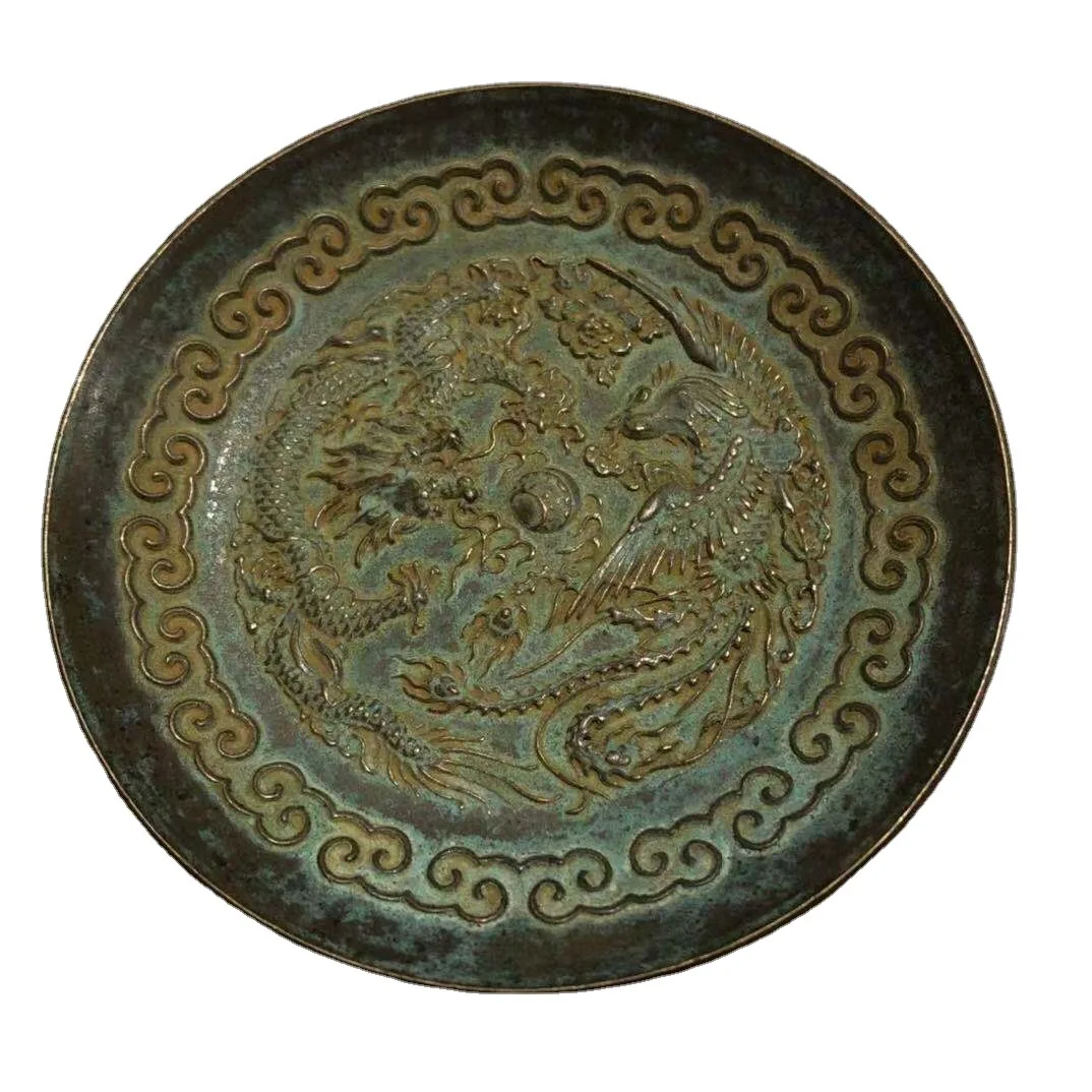 

Antique miscellaneous antique brass dragon and phoenix Chengxiang plate home office decoration small