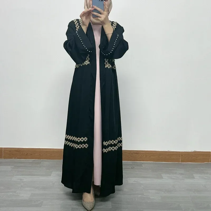 Women Eid Muslim Dubai Cardigan Embroidery Abayas Ramadan Morocco Abaya Kaftan Vestidos Modest Long Robe Patchwork Belt