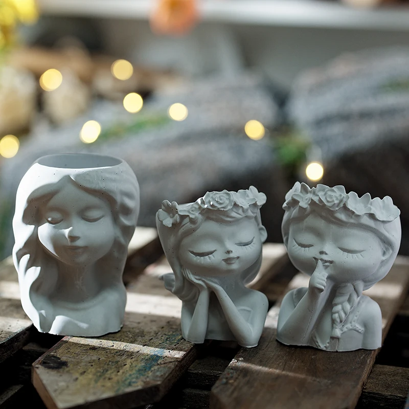 Succulents Potted Pot Silicone Molds Pretty Girl Design Flowerpot Concrete Cement Molds Candle Holder Resin Molds Plaster Molds