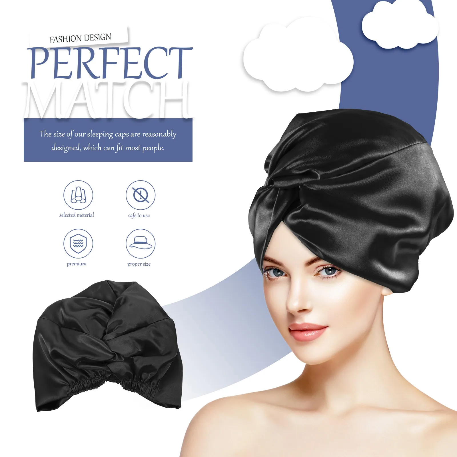 여성용 인조 실크 수면 모자, 장 목욕 모자, 헤어 프로텍터, 곱슬머리, 긴 머리용 나이트 모자, 수면 보닛