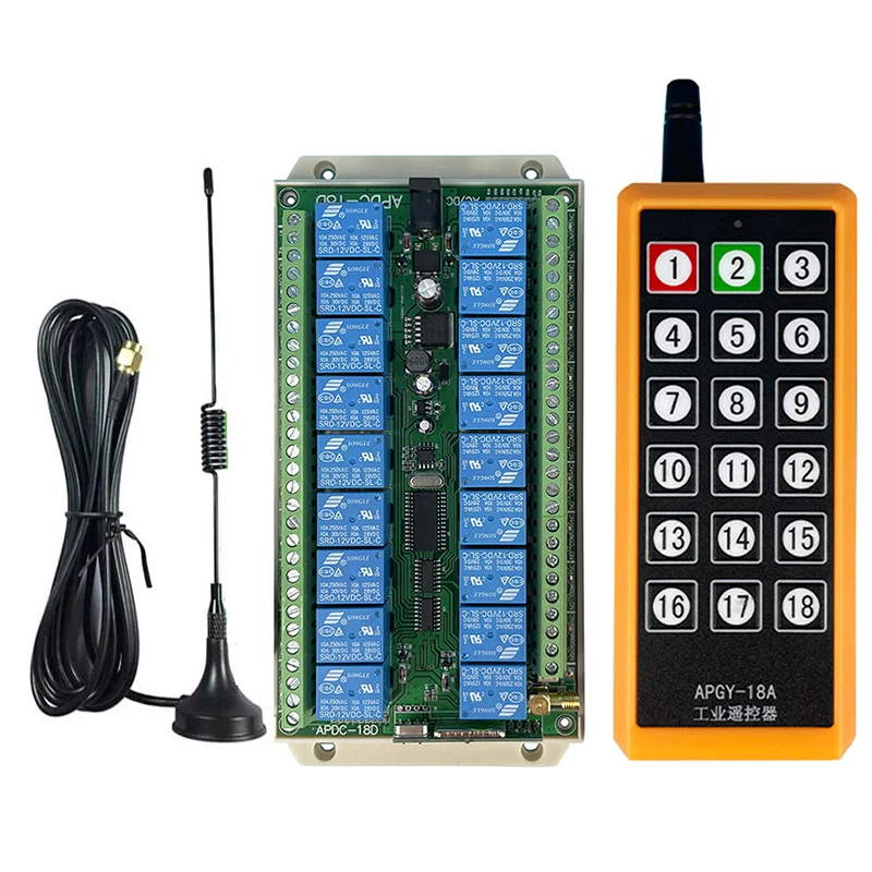 Receptor de Controle Remoto sem Fio Transmissor Antena de Sucção para Luz Led ou Motor 2000m dc 12v 24v 18ch 433mhz Relay rf - Image 4