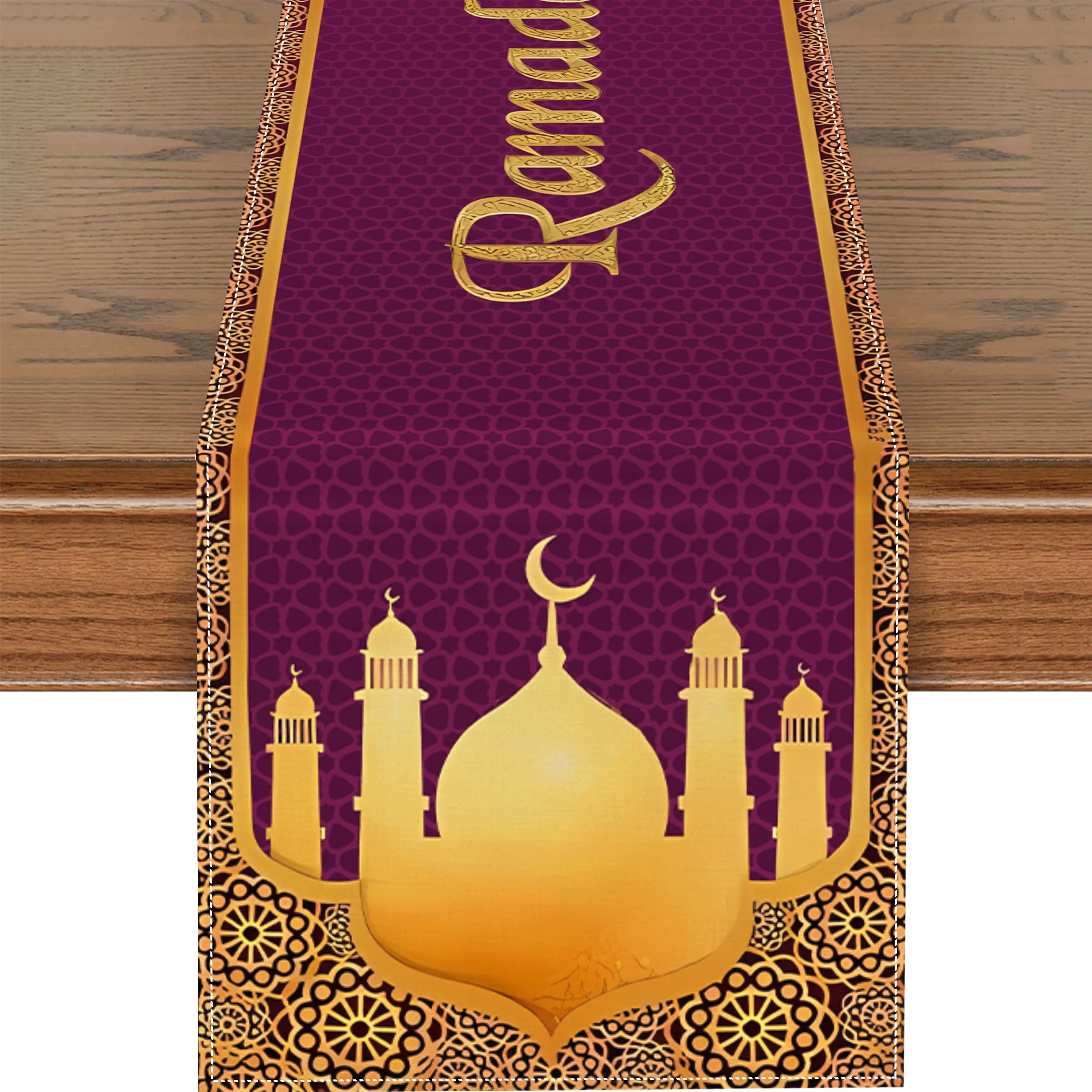 

Ramadan Mubarak Linen Table Runner Iftar Eid Al-fitr Mosque Muslim Islamic Religious Holiday Kitchen Dining Room Home Decor